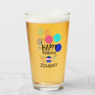 Cupcake & Balloons Happy Birthday Text - Glass
