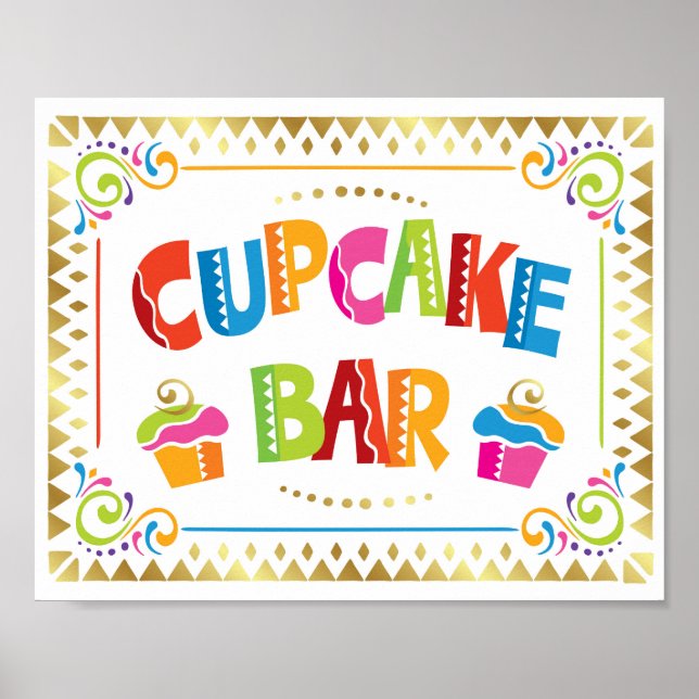 CUPCAKE BAR Fiesta Party Sign Print (Front)