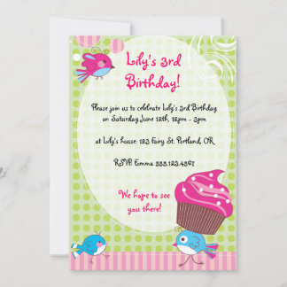 Cupcake Birdie Birthday Invites