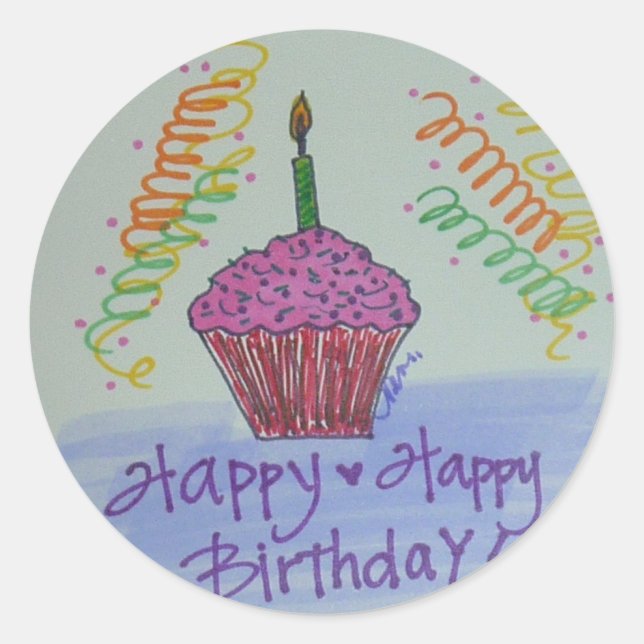 Cupcake Birthday Classic Round Sticker (Front)