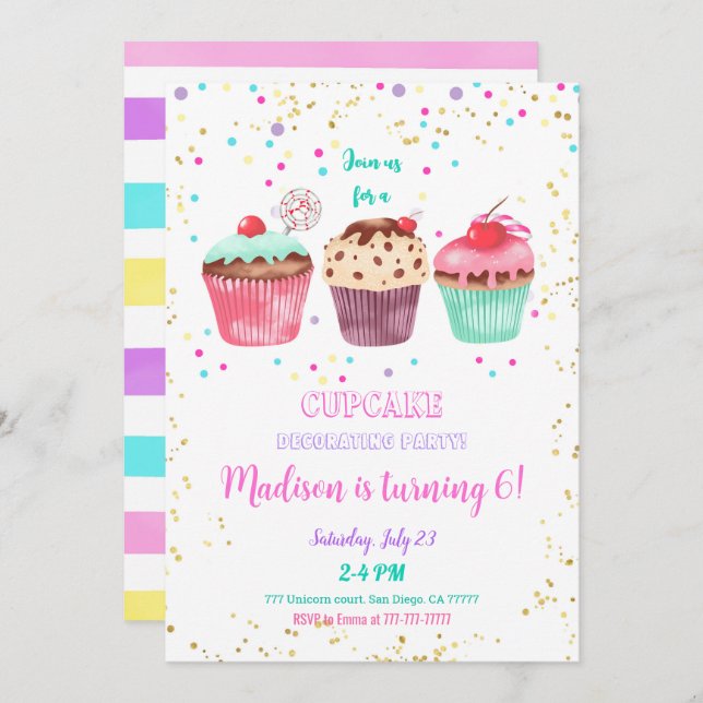 Cupcake Birthday Invitation (Front/Back)
