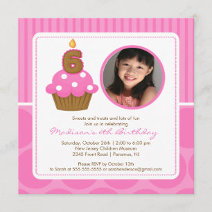 Cupcake Birthday Invitation 6th Birthday Pink