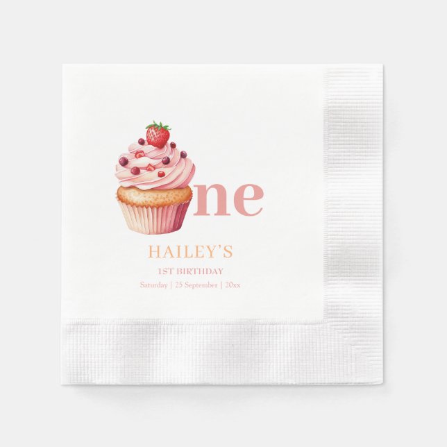 Cupcake Birthday Invitation,  Girls 1st Birthday Napkin (Front)