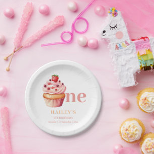 Cupcake Birthday Invitation,  Girls 1st Birthday Paper Plate