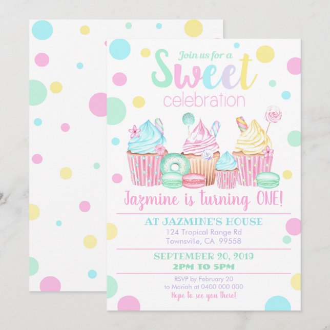 Cupcake Birthday Invitation - Sweets Invitation (Front/Back)