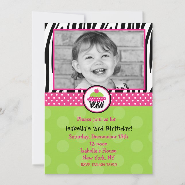 Cupcake Birthday Invitations with Photo (Front)