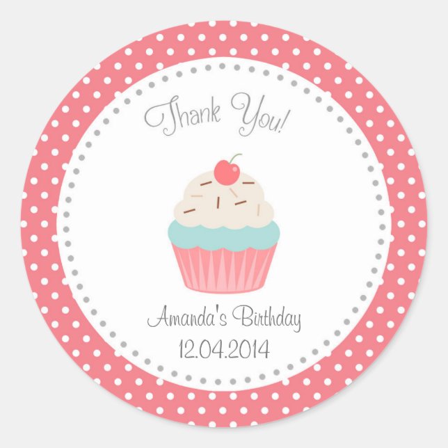 Cupcake Birthday Thank You Sticker (Front)