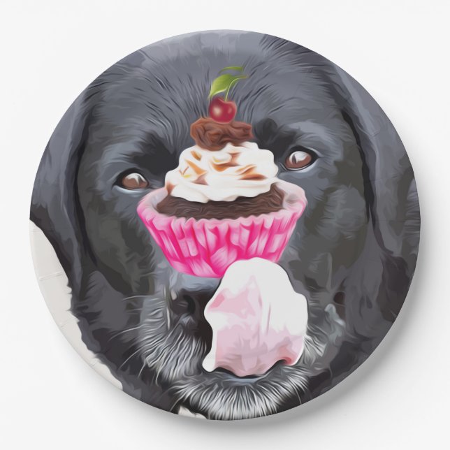 Cupcake - Black Lab Paper Plate (Front)