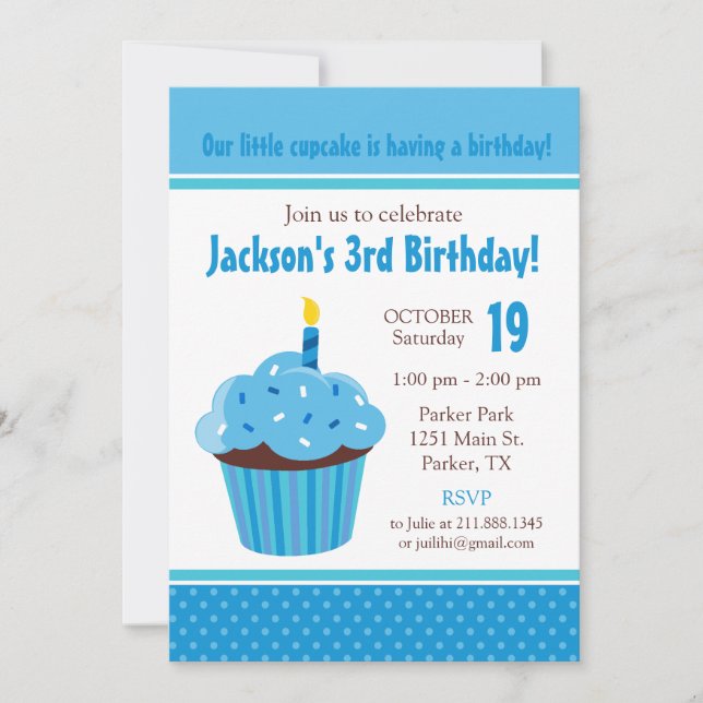 Cupcake Blue Birthday Party Invitation (Front)