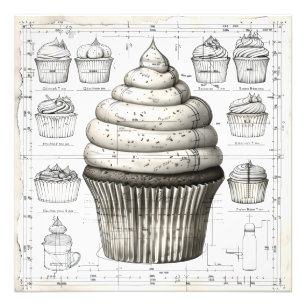 Cupcake Blueprint Monochromatic Photo Print