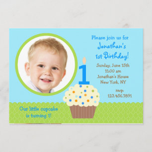 cupcake Boy Photo Birthday Invitations