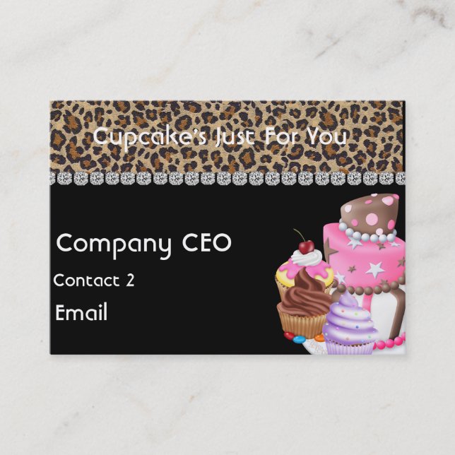CUPCAKE  Business Card CHEETAH ANIMAL PRINT (Front)