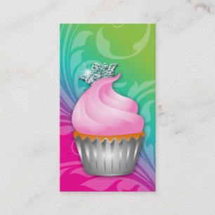 Cupcake Business Card Crown Classy Pink Green