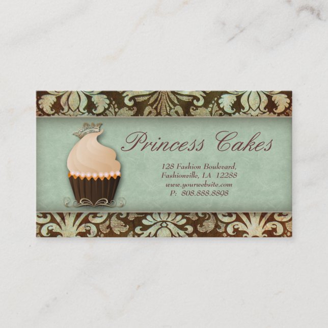 Cupcake Business Card Crown Mint Brown Vintage (Front)