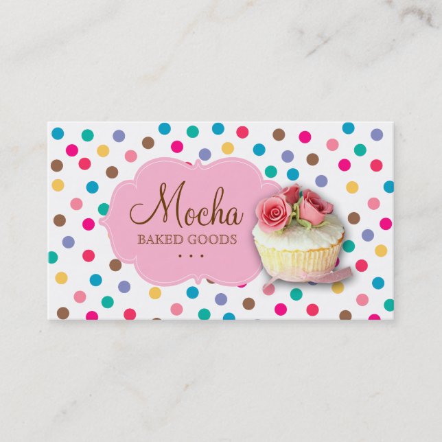 Cupcake Business Card Cute Polka Dots (Front)