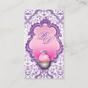Cupcake Business Card Retro Damask Pink Purple