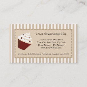 Cupcake Business Card, Soft Mocha Stripes Business Card