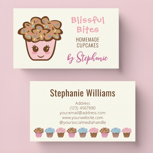 Cupcake Business Cards for Homemade Cupcake Baker (Sweeten Connections with Kawaii Cupcake Business Cards 🧁🍰)