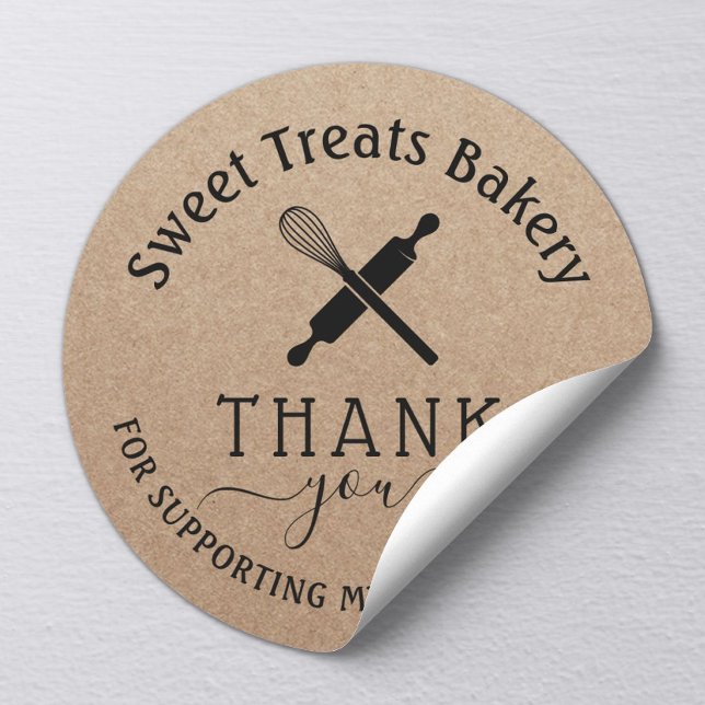 Cupcake Cake Bakery Thank You Order Rustic Kraft  Classic Round Sticker (Creator Uploaded)