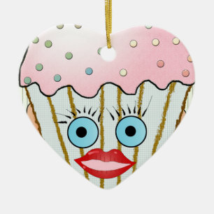 Cupcake Cake Birthday Pattern Face Eye Cute Eight Ceramic Tree Decoration