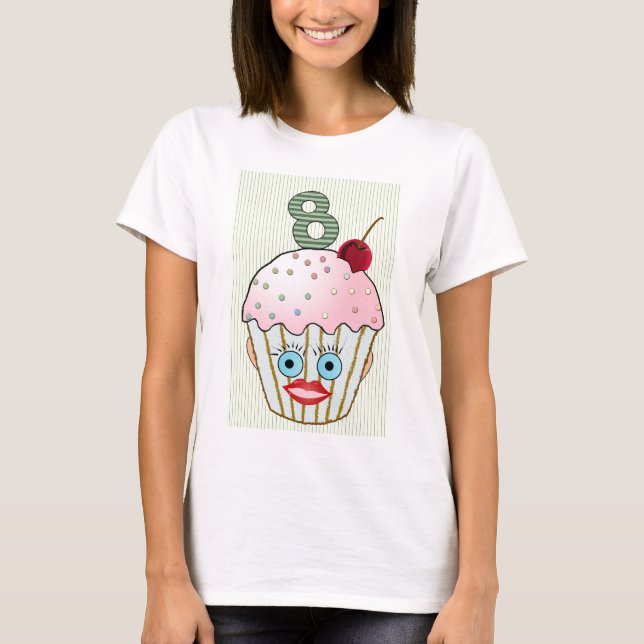 Cupcake Cake Birthday Pattern Face Eye Cute Eight T-Shirt (Front)