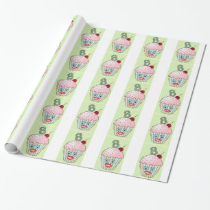 Cupcake Cake Birthday Pattern Face Eye Cute Eight Wrapping Paper