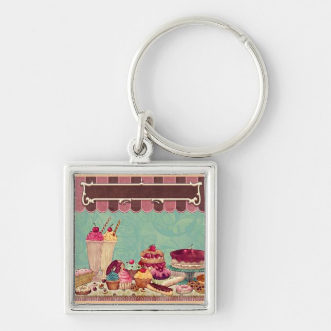 Cupcake Cake Party Sign Banner Key Ring (Front)
