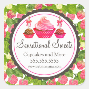 Cupcake Cake Pop Raspberry Bakery Box Seals