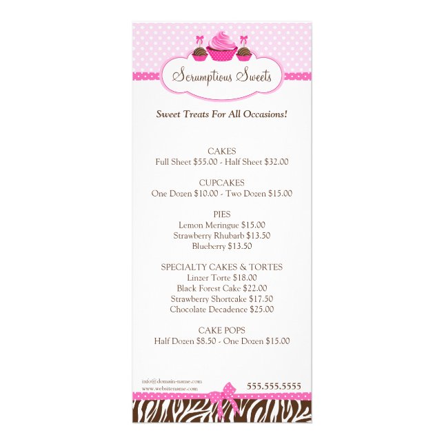 Cupcake Cake Pops Bakery Business Rack Card (Front)