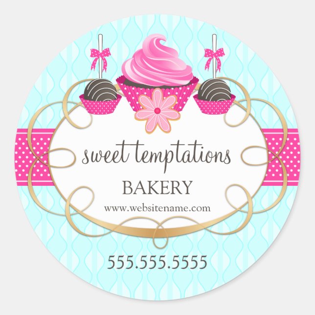 Cupcake Cake Pops Cookie Bakery Packaging Classic Round Sticker (Front)