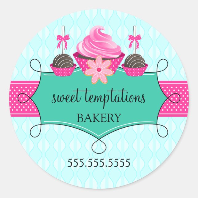 Cupcake Cake Pops Cookie Bakery Packaging Classic Round Sticker (Front)