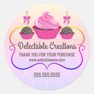 Cupcake Cake Pops Rainbow Dessert Bakery Box Seals