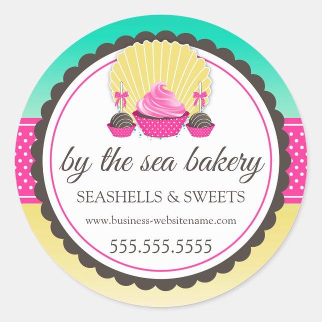 Cupcake Cake Pops Seashell Bakery Box Seals (Front)