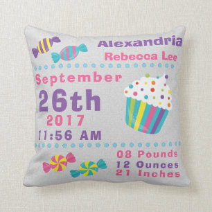 Cupcake Candy Sweets Sugary Treats Birth Stats Cushion