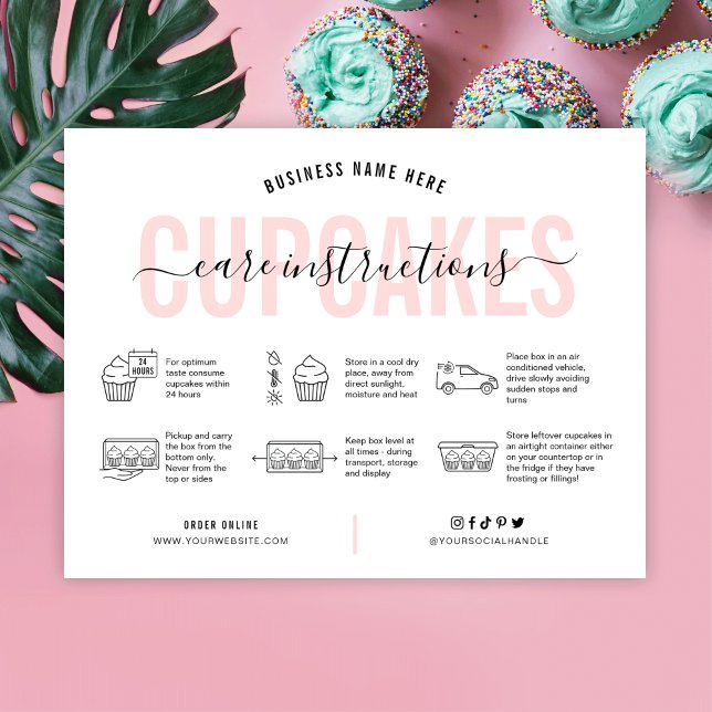 Cupcake Care Instructions Card Pink Aesthetic (Creator Uploaded)