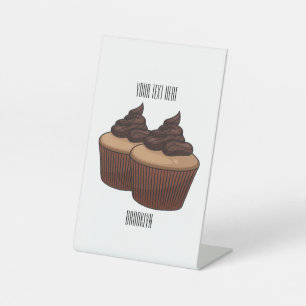 Cupcake cartoon illustration pedestal sign