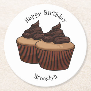 Cupcake cartoon illustration round paper coaster