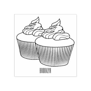 Cupcake cartoon illustration rubber stamp