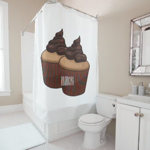 Cupcake cartoon illustration shower curtain