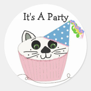 Cupcake Cat Birthday Saying Classic Round Sticker