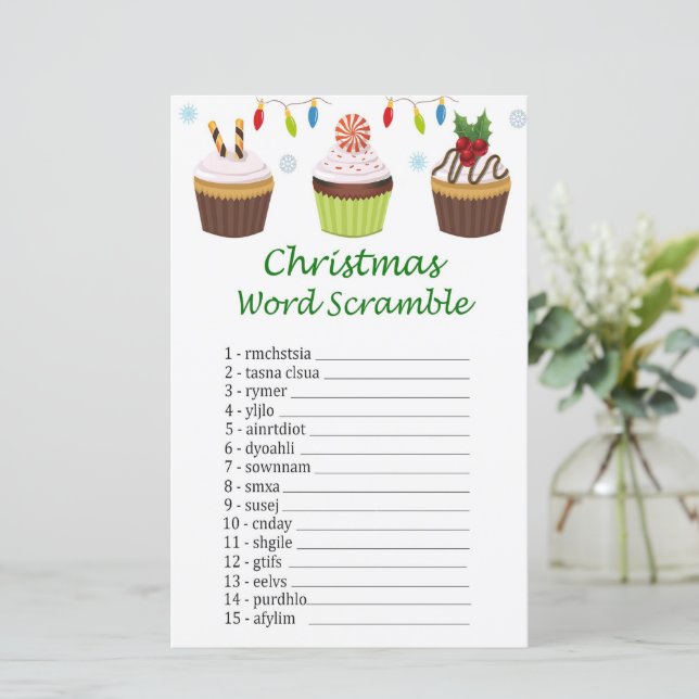 Cupcake christmas word scramble game (Standing Front)