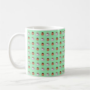 Cupcake & Coffee Pattern Ceramic Mug - Green 11oz