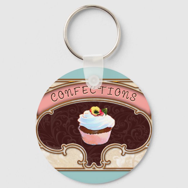 Cupcake Confections Vintage Style Key Ring (Front)