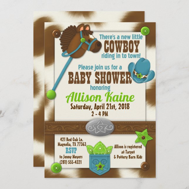 Cupcake Cowboy Baby Boy Shower Invitation (Front/Back)