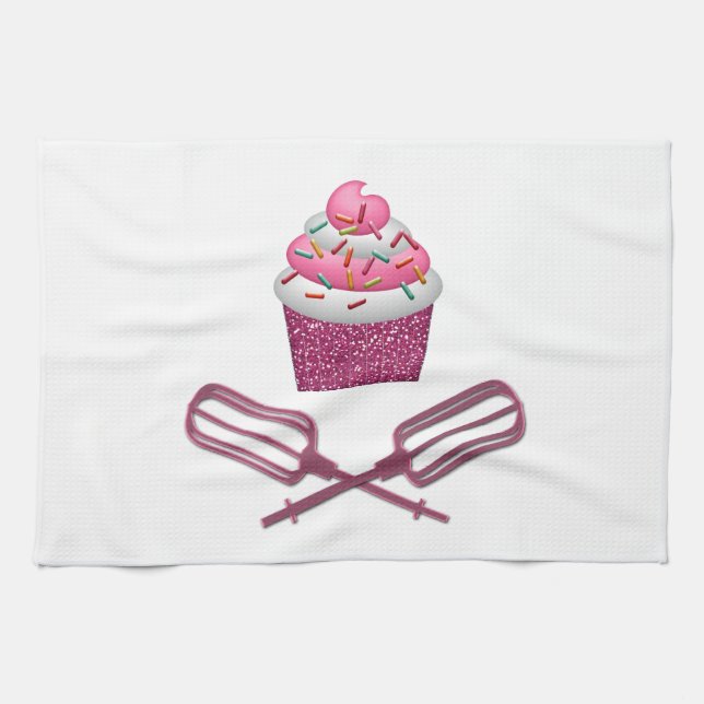Cupcake & Crossed Beaters In Pink Tea Towel (Horizontal)