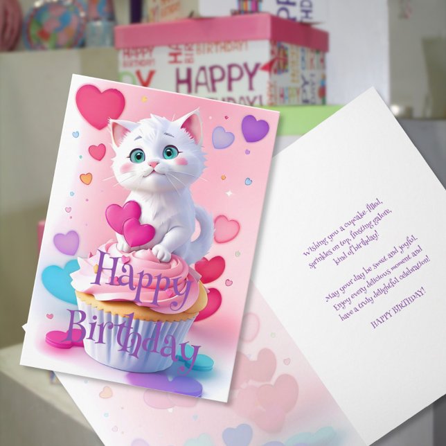 Cupcake Cuddles: Fun Adorable Kitten Birthday  Card (Creator Uploaded)