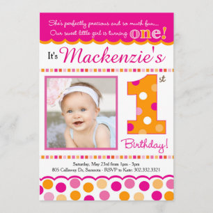 Cupcake Cutie Pie (Pink & Orange) First Birthday Invitation