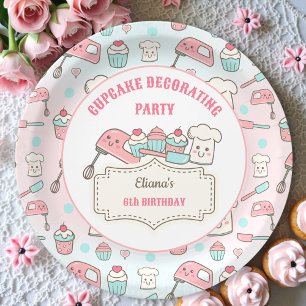 Cupcake Decorating Cute Baking Party Girl Birthday Paper Plate