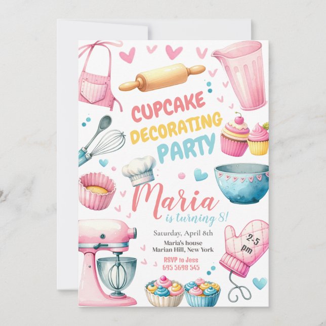 Cupcake Decorating Girl Kids Birthday Invitation (Front)