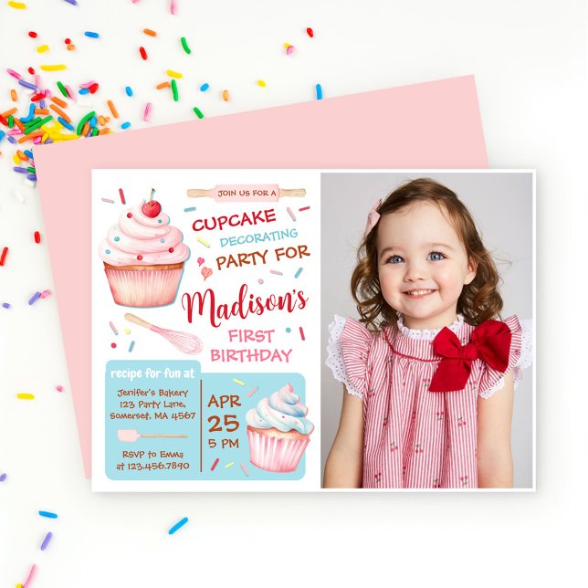 Cupcake Decorating Party Baking Birthday Photo Invitation (Creator Uploaded)